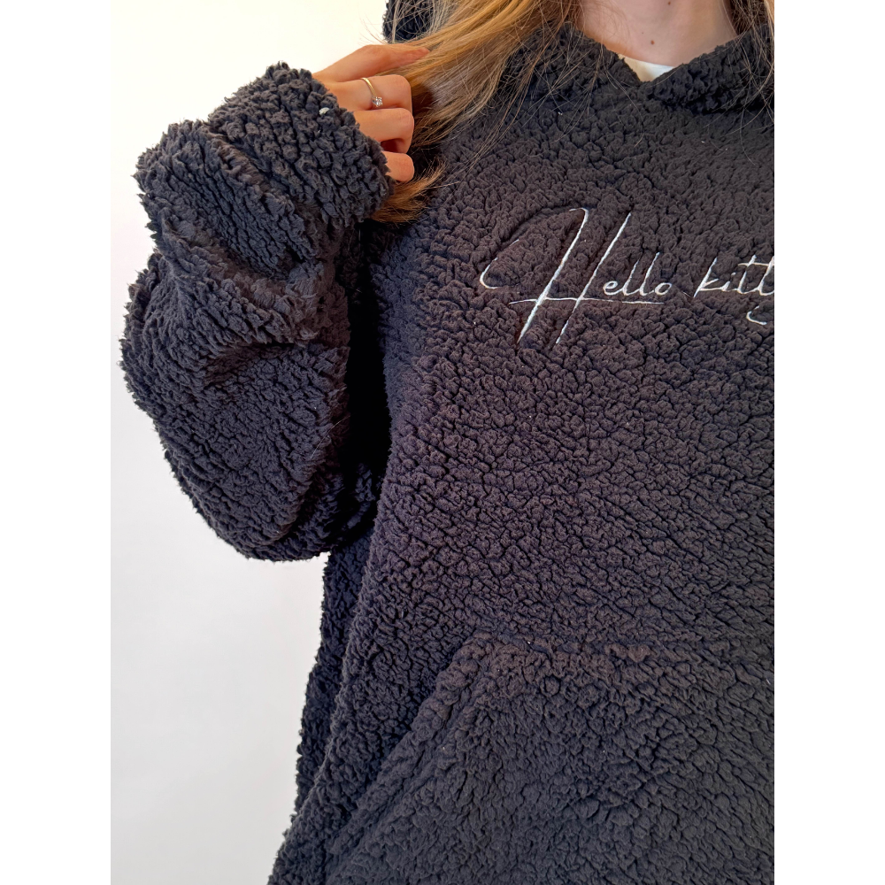 Hello Kitty Fluffy Oversized Hoodie - Black/Černá